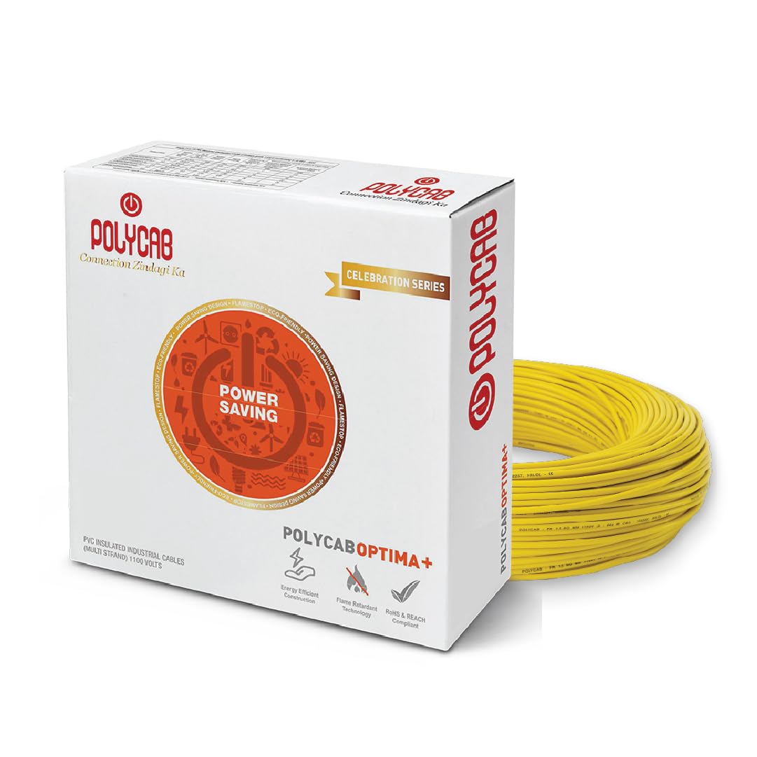 Polycab Optima+ PVC Insulated Copper 1.5 SQMM FRLF House Wire 90M Yellow