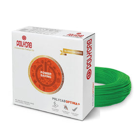 Polycab Optima+ cable packaging with green cable on a white background