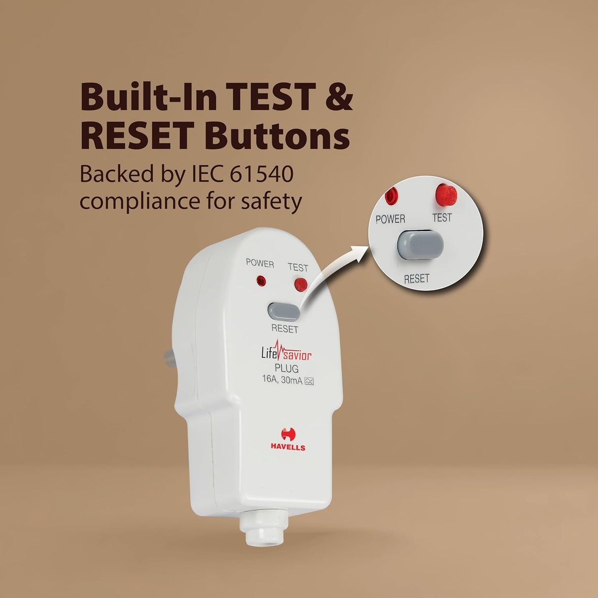 Havells Plastic 16A 30mA PRCD Plug Top (White)