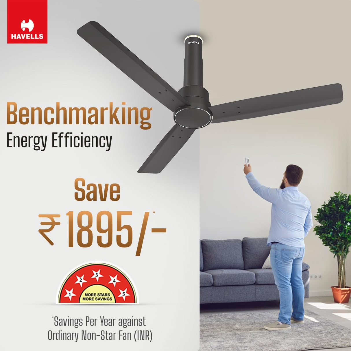 Havells 1200mm Elio BLDC Ceiling Fan (Smoke Brown)