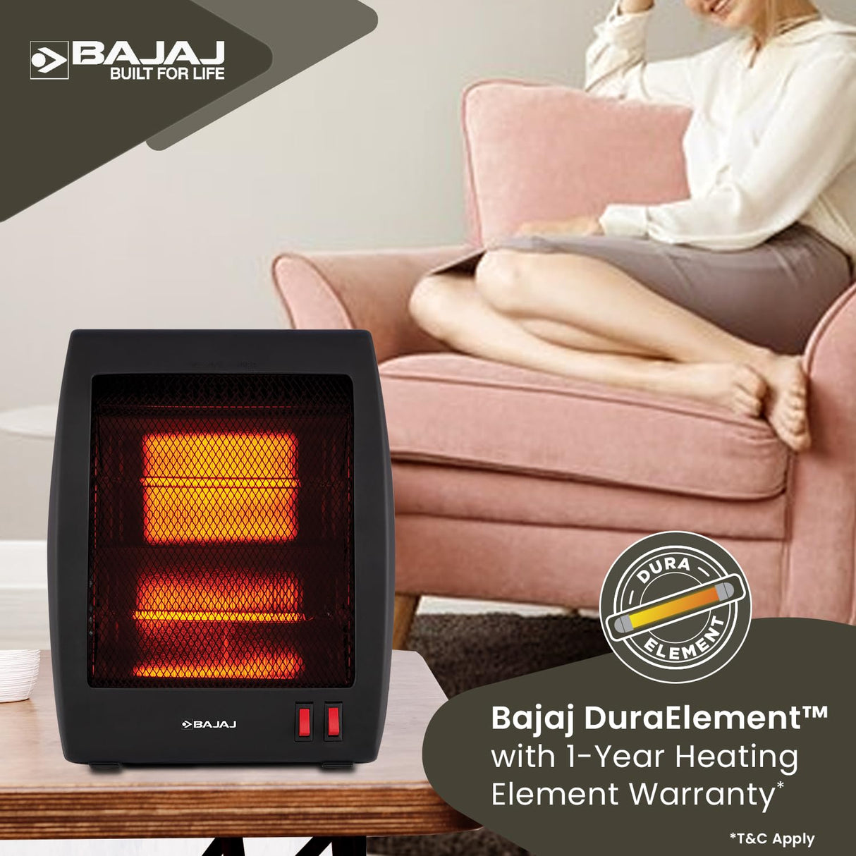 Bajaj Electric RH2C Carbon 800 Watts Room Heater (Black)