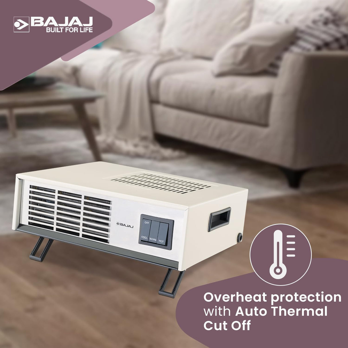 Bajaj Blow Hot 2000W Portable Room Heater (White)