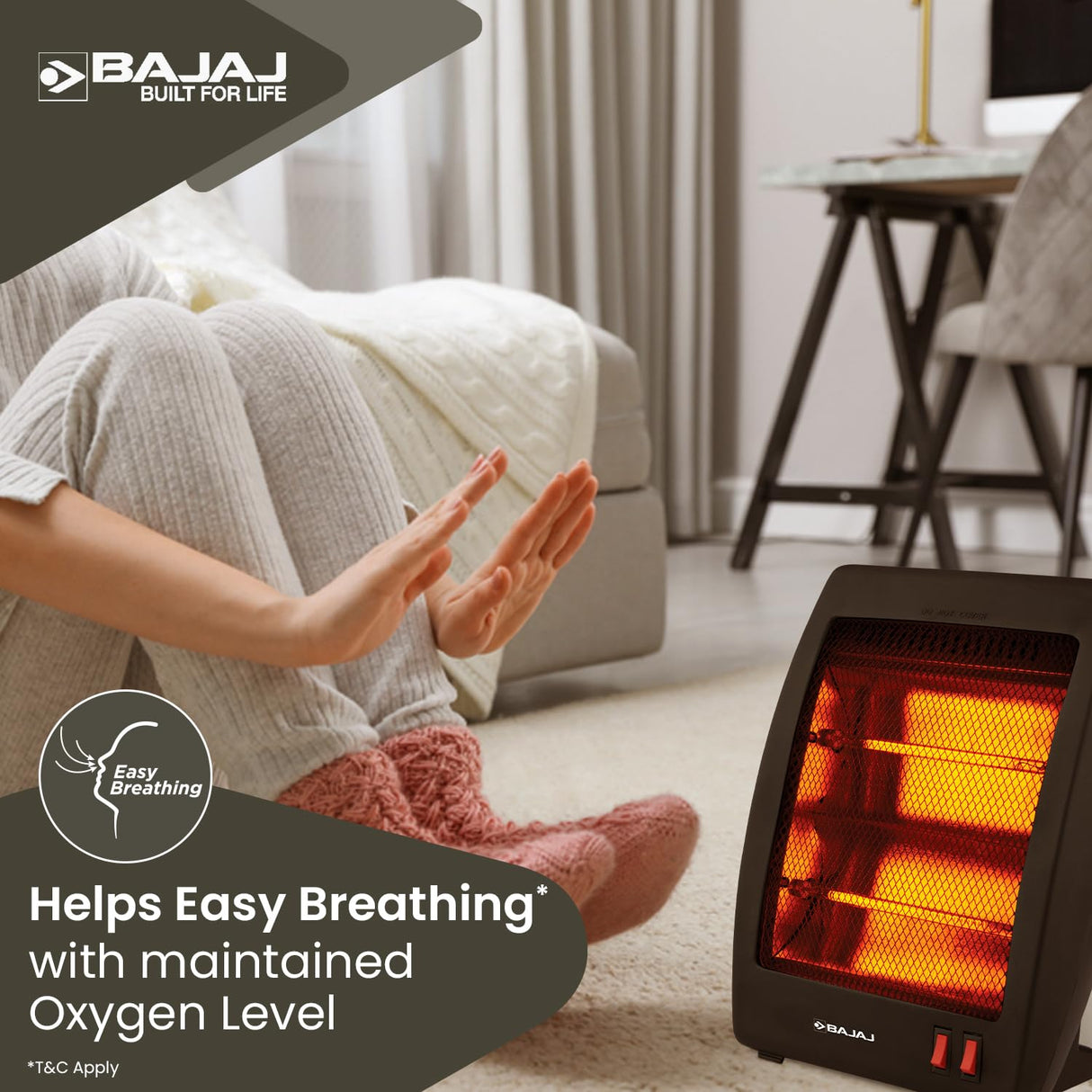 Bajaj Electric RH2C Carbon 800 Watts Room Heater (Black)