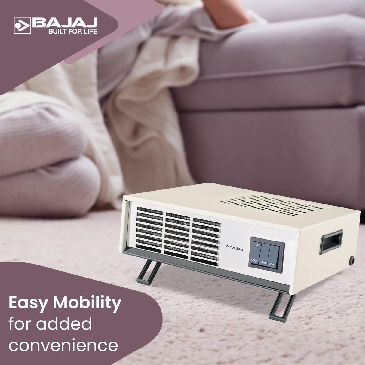 Bajaj Blow Hot 2000W Portable Room Heater (White)