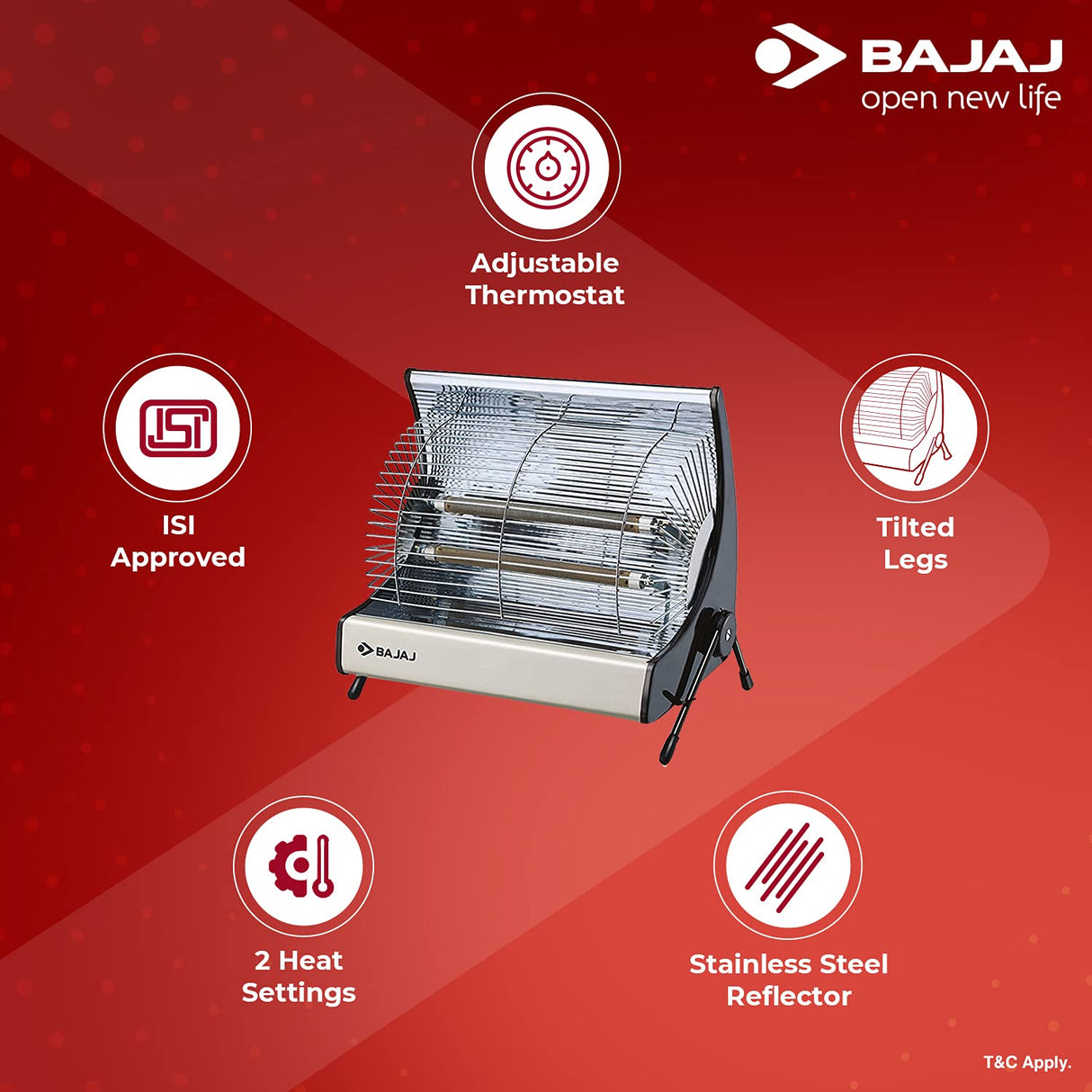 Bajaj Deluxe 2000 Watts ISI Approved Halogen Room Heater