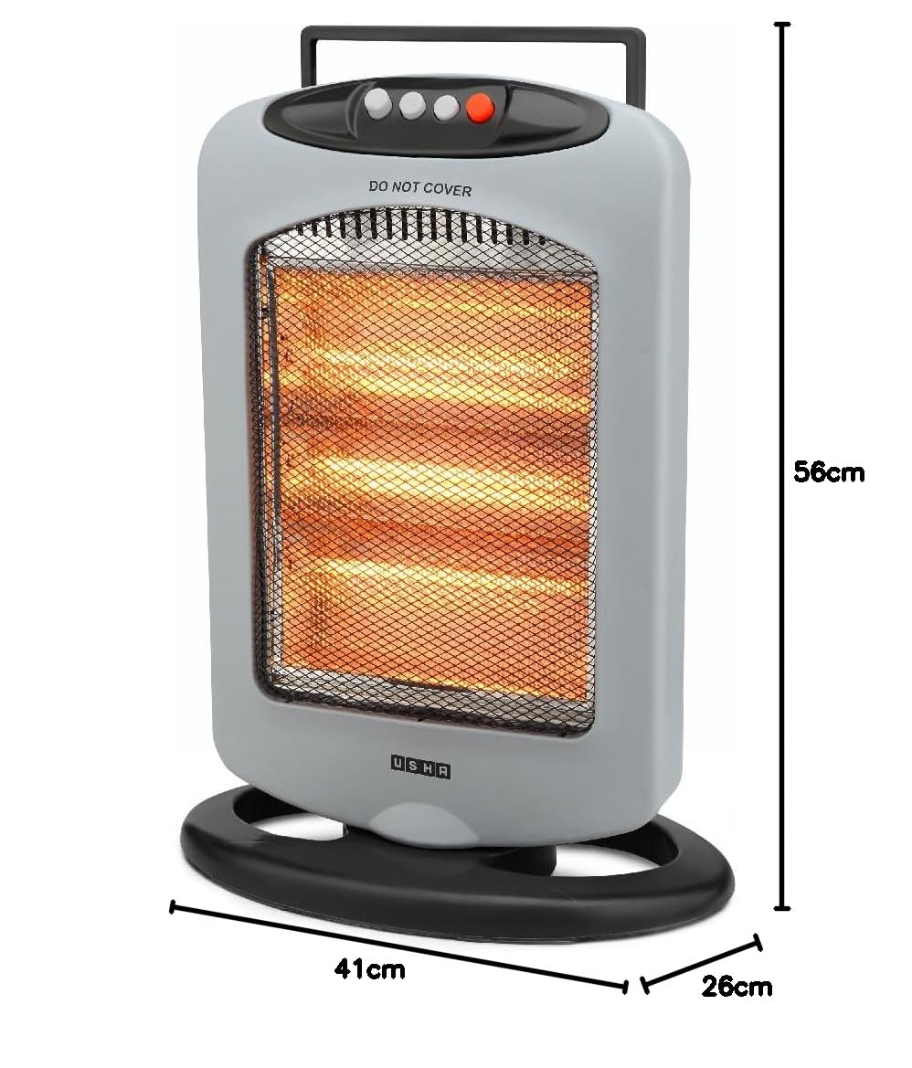 USHA 4003 1200Watt 3 Rod Halogen Heater with Auto Oscillation Feature (Grey)