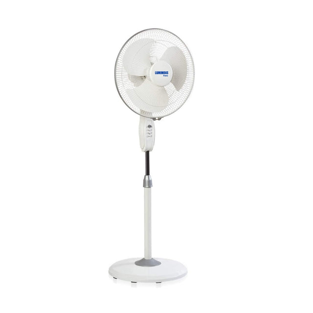 A white 400mm high speed pedestal fan with a luminous dial, standing on a flat surface.