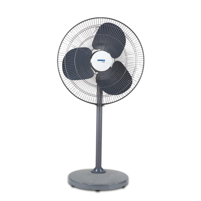 Stand fan with three blades on a white background
