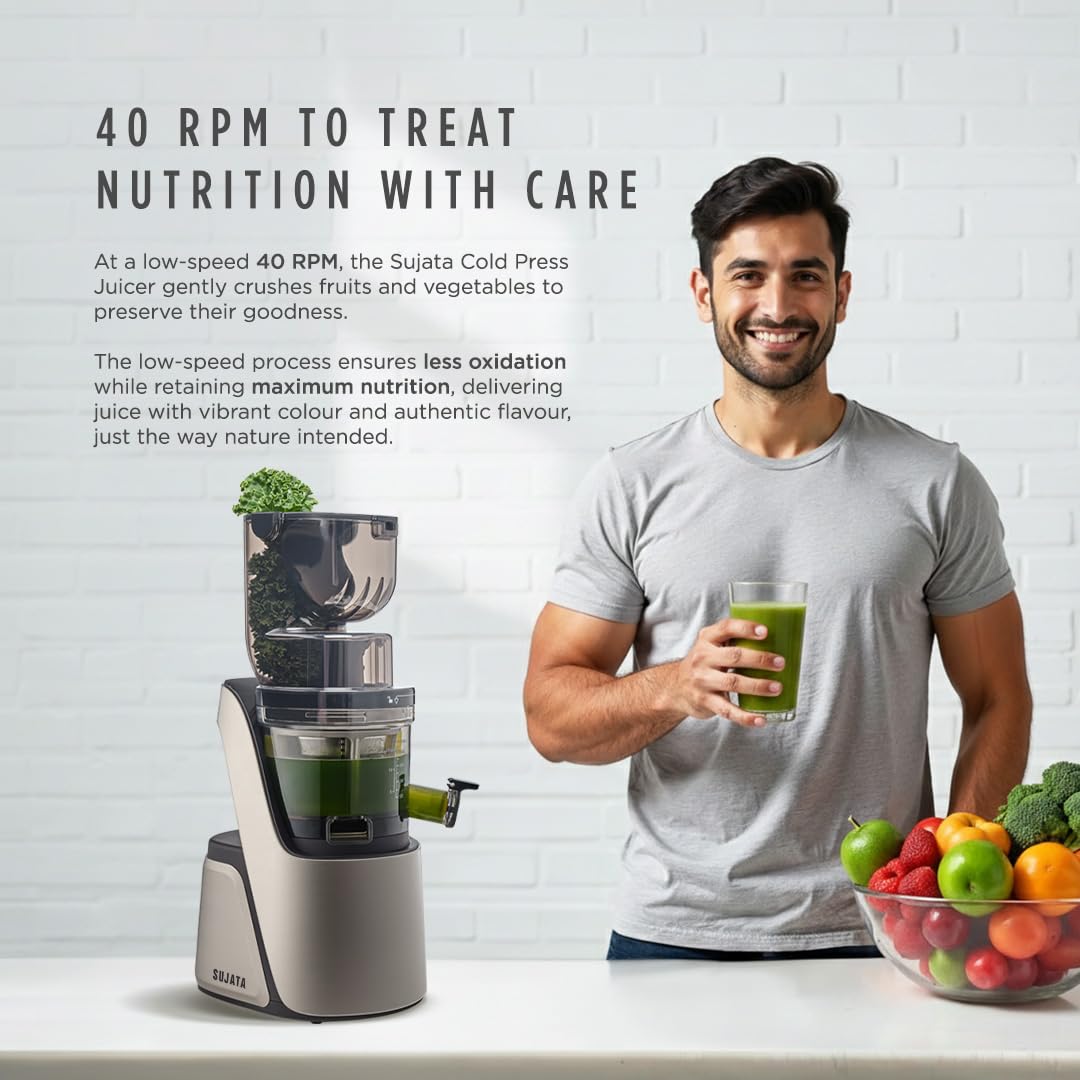 Sujata SJ01 250W Cold Pressed Slow Juicer for Fruit, Vegetable Juices, Nut Milks