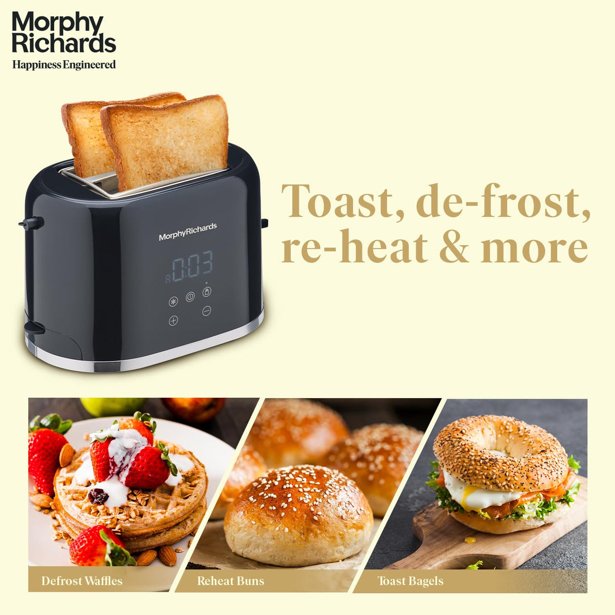 Morphy Richards Windsor Series Digital 2 Slice 800W Pop Up Toaster (Black)