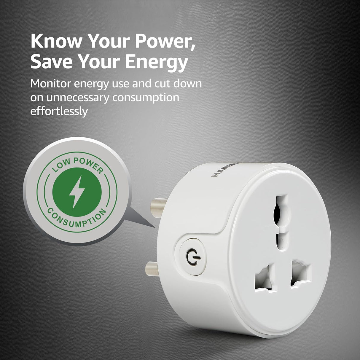 Havells 10A Smart Wi-Fi Socket with Voice Control & Energy Monitoring (White)