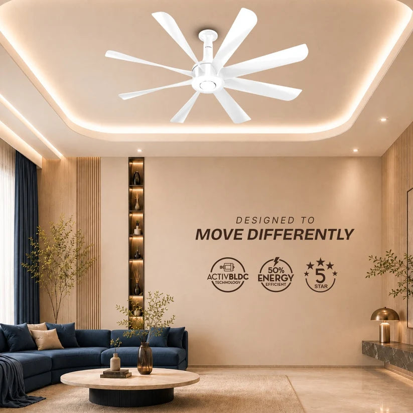 Crompton Luxian Statement Senze iOT 1320mm 8-Blade Ceiling Fan | Ice White