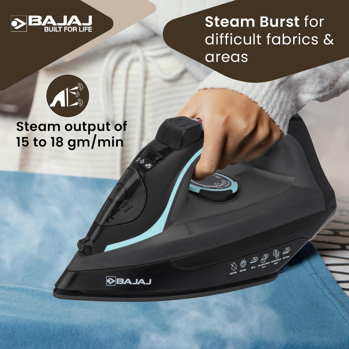 Bajaj MX 45 2000W Aluminium Soleplate Steam Iron (Black & Grey)