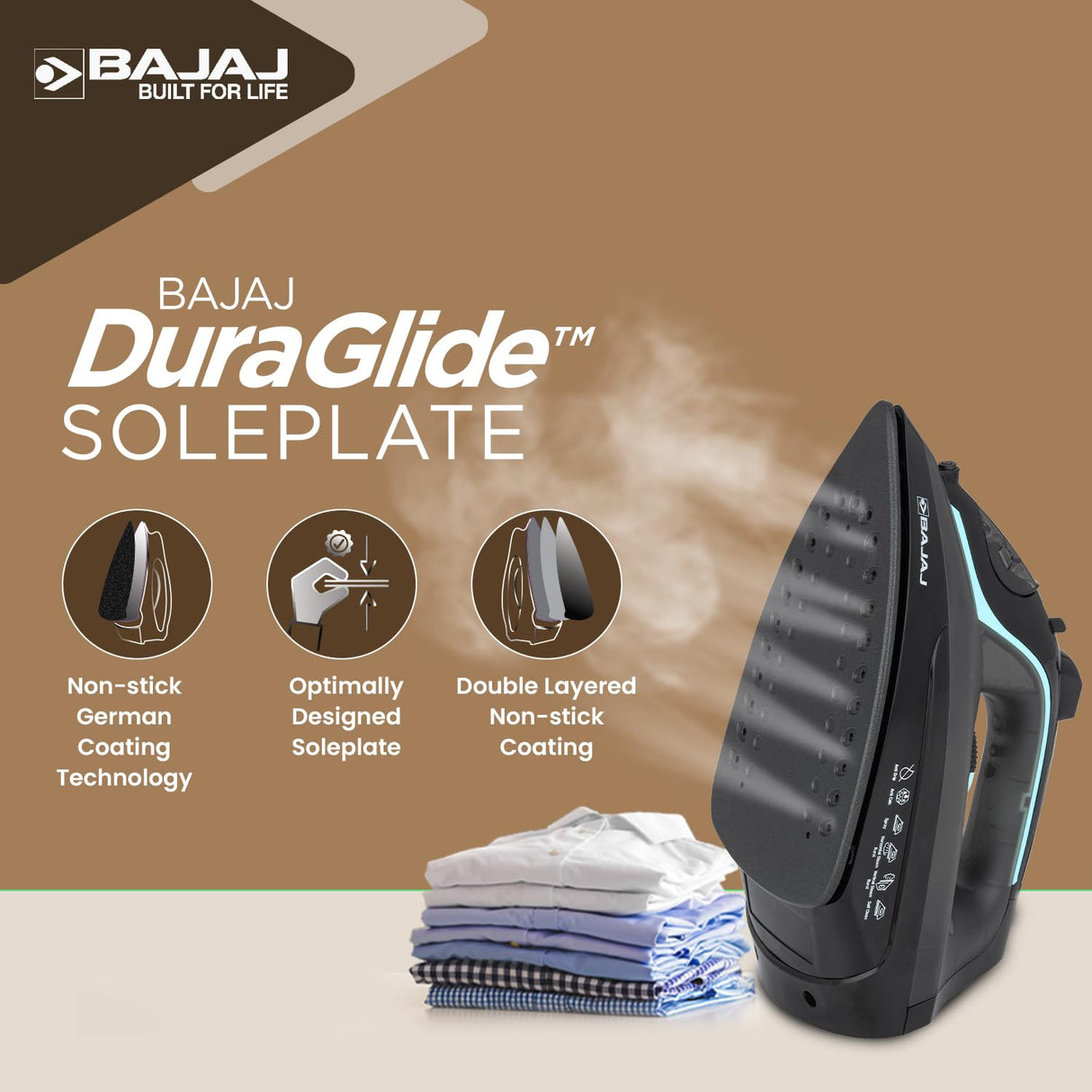 Bajaj MX 45 2000W Aluminium Soleplate Steam Iron (Black & Grey)