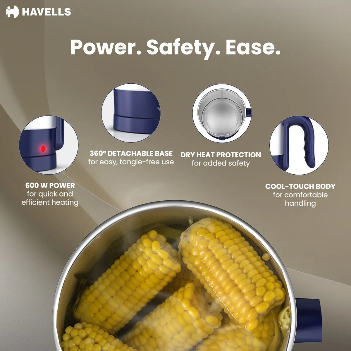 Havells Steamor Multicook Kettle 1.2 L 600 W Blue