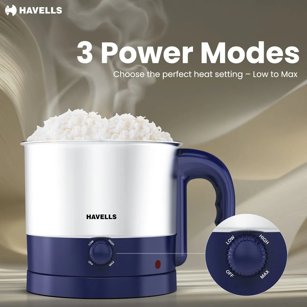 Havells Steamor Multicook Kettle 1.2 L 600 W Blue