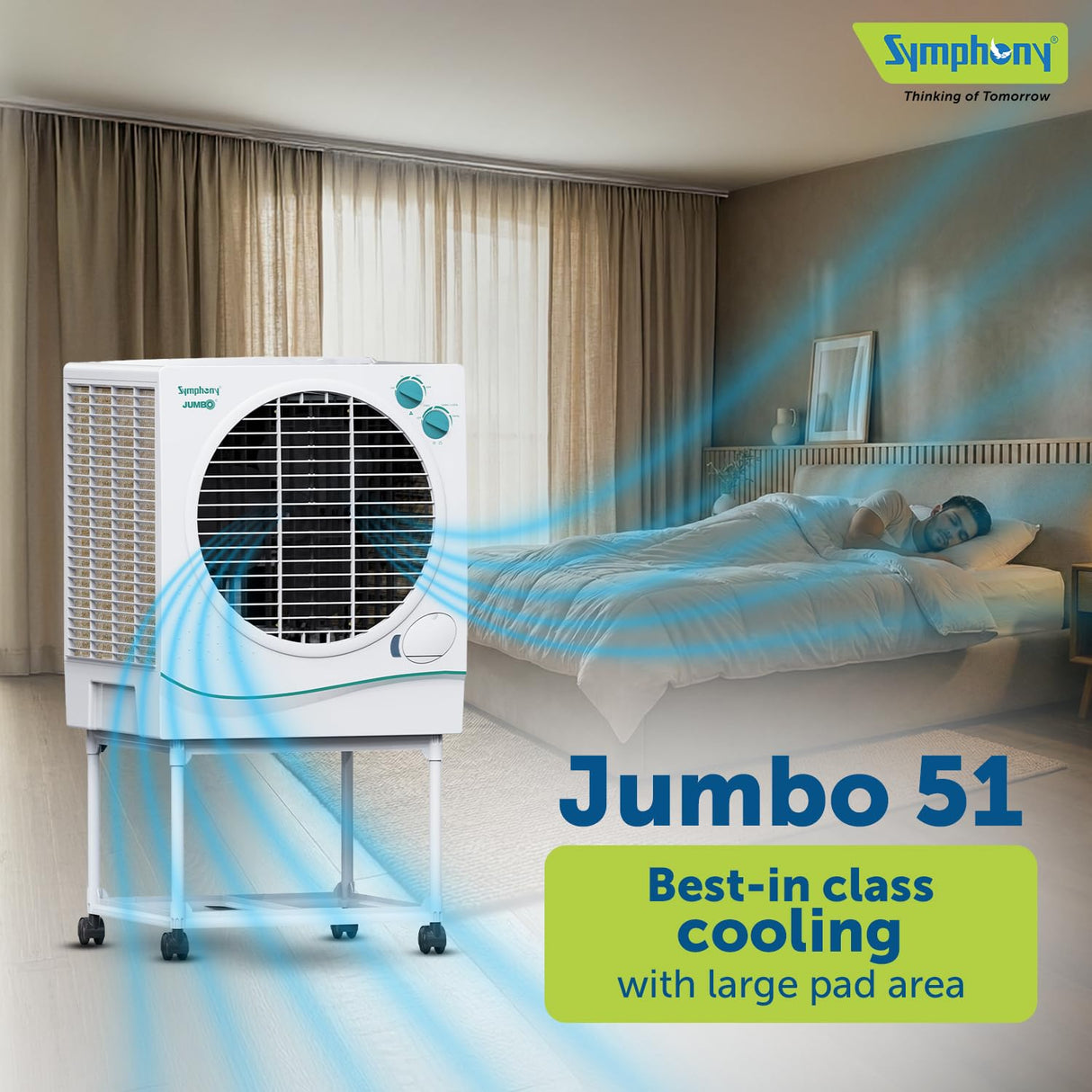 Symphony Jumbo 51 Desert Air Cooler With Trolley (51L, White)