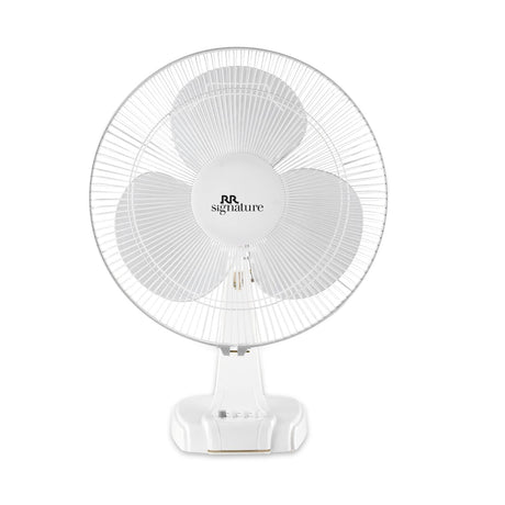 White table fan with 'AR Signature' branding on a white background