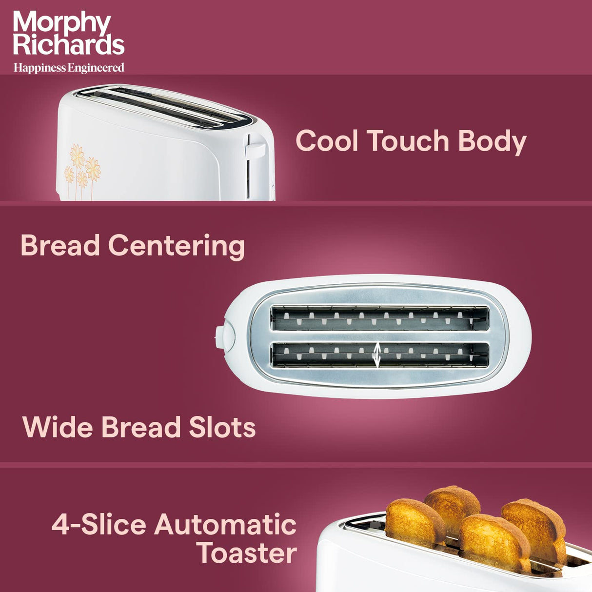 Morphy Richards at 402 1450Watts 4-Slice Automatic Pop-Up Toaster(White)