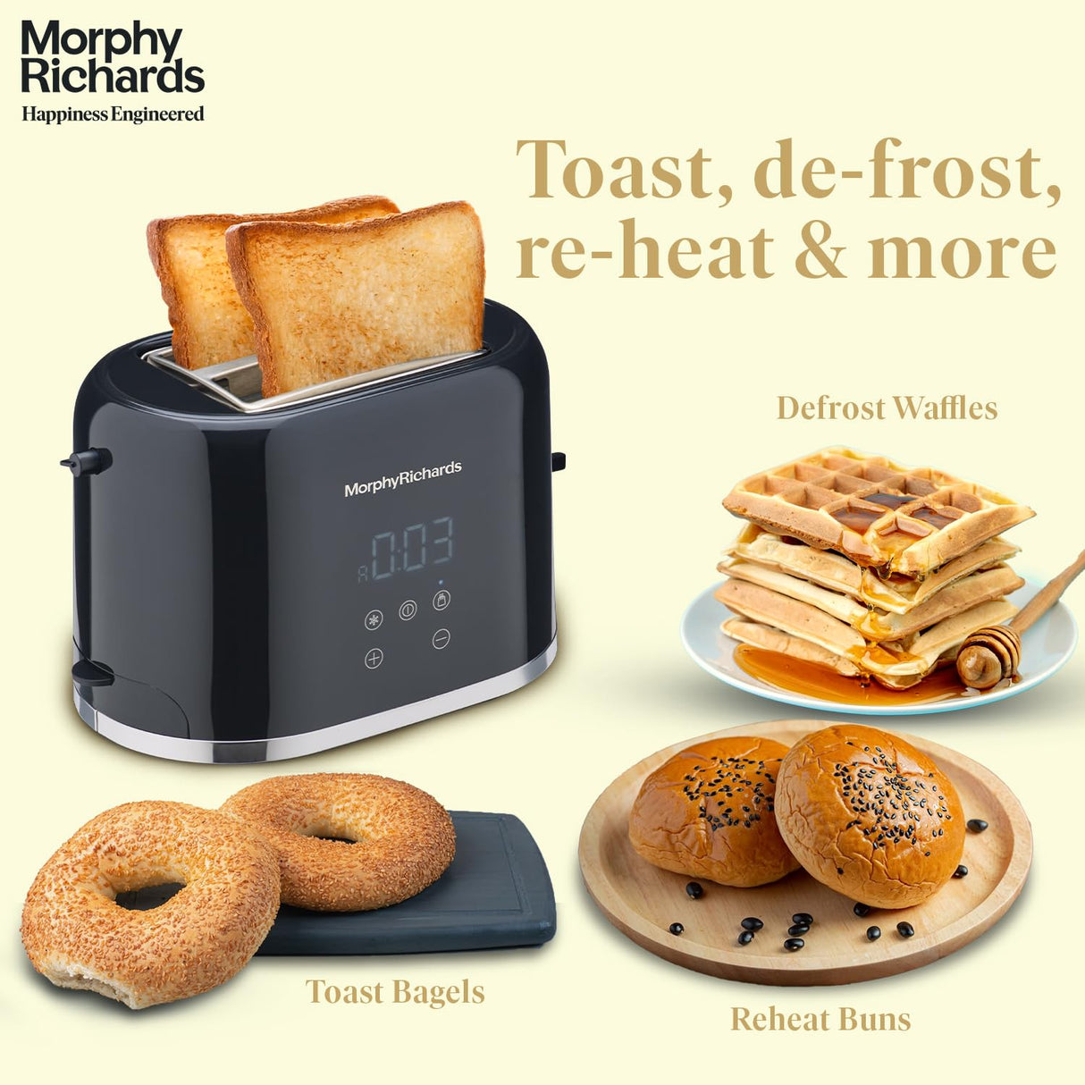 Morphy Richards Windsor Series Digital 2 Slice 800W Pop Up Toaster (Black)