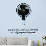 Crompton Torpedo 400mm High Speed Wall Fan (Black)