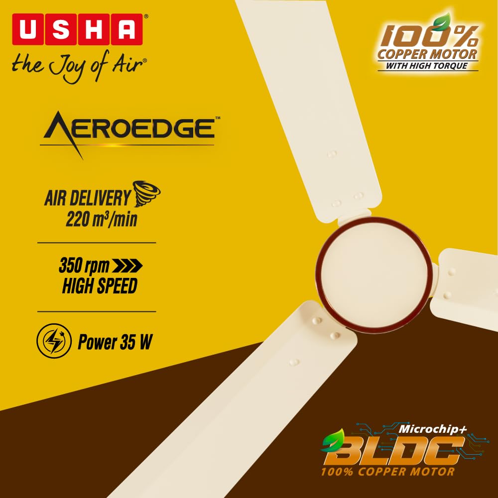 Usha AeroEdge 1200mm BLDC Ceiling Fan with RF Remote | Ivory