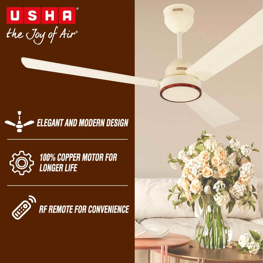 Usha AeroEdge 1200mm BLDC Ceiling Fan with RF Remote | Ivory