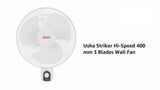 Usha Striker Hi-Speed 400 mm 3 Blades Wall Fan (White)