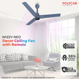 Polycab Wizzy Neo 1200mm 5-Star BLDC Ceiling fan | Blue Silver