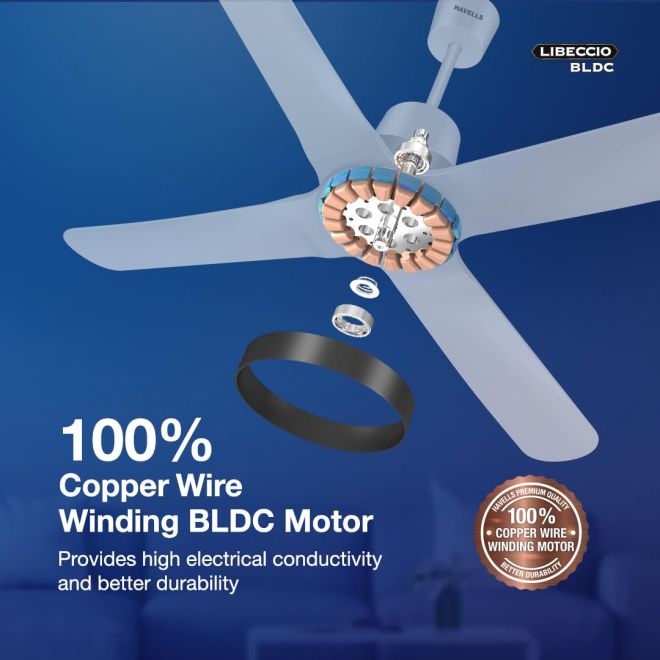Havells Libeccio BLDC 1200mm Premium Pure Copper Ceiling Fan (Pearl White)